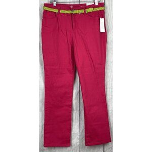 NWT Liz Claiborne sz 10 Petite Hot Pink Capri Pants w/ Stretch & Lime Green Belt